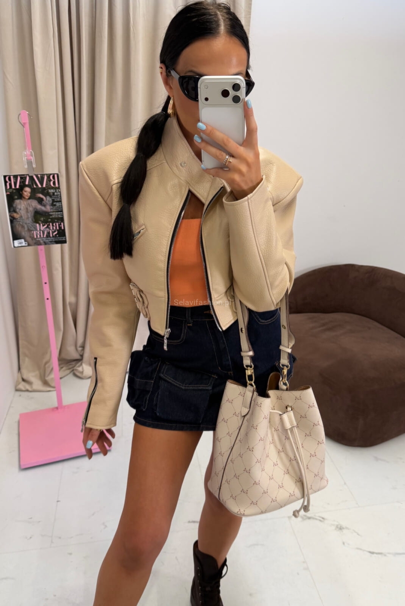 Kurtka ramoneska eko skóra La Milla beżowa