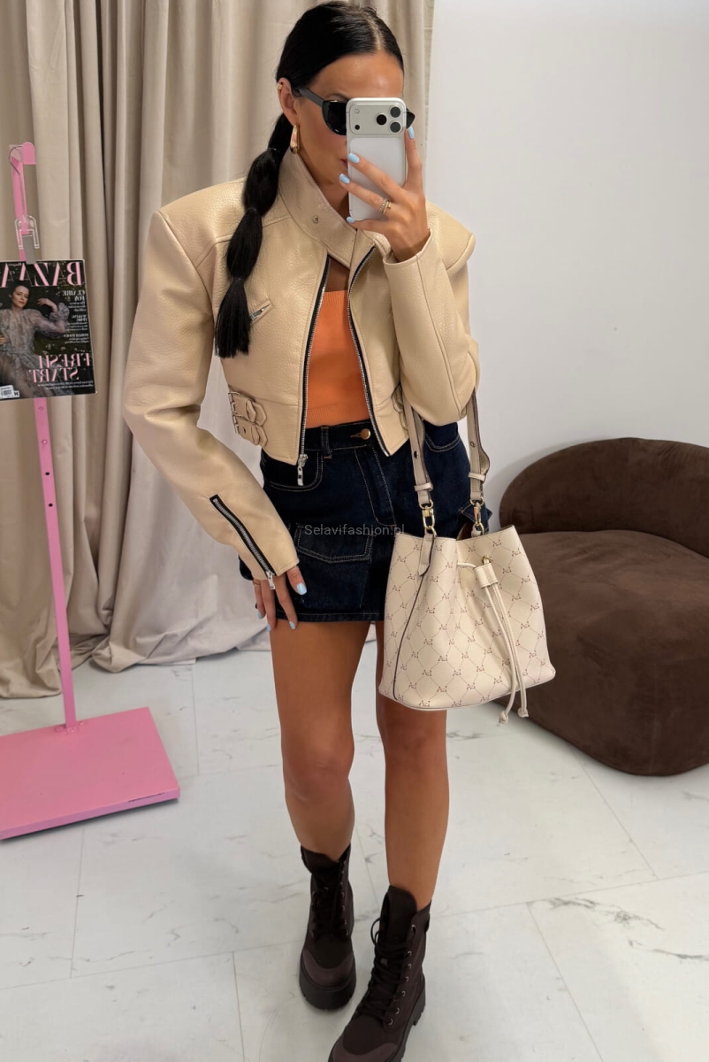 Kurtka ramoneska eko skóra La Milla beżowa