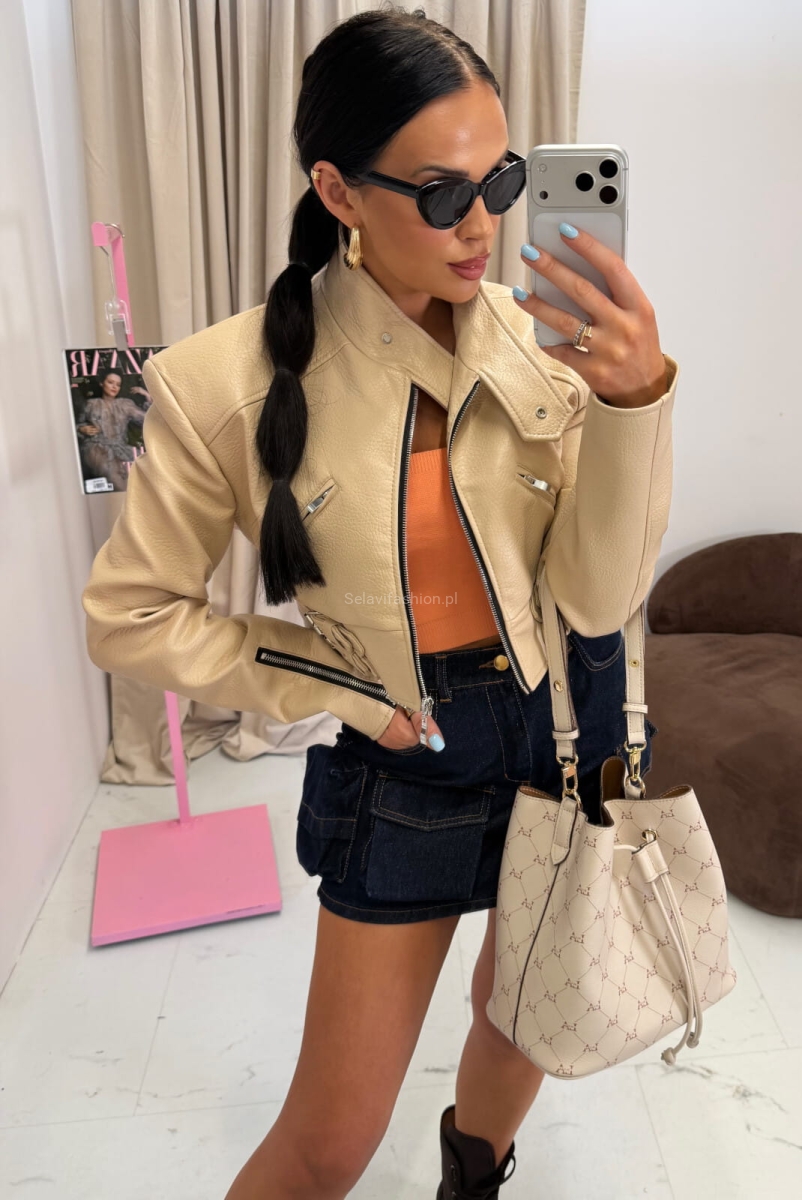 Kurtka ramoneska eko skóra La Milla beżowa