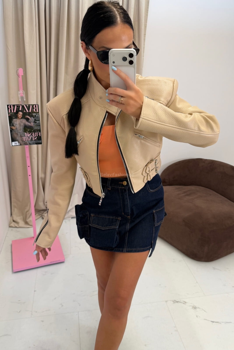 Kurtka ramoneska eko skóra La Milla beżowa