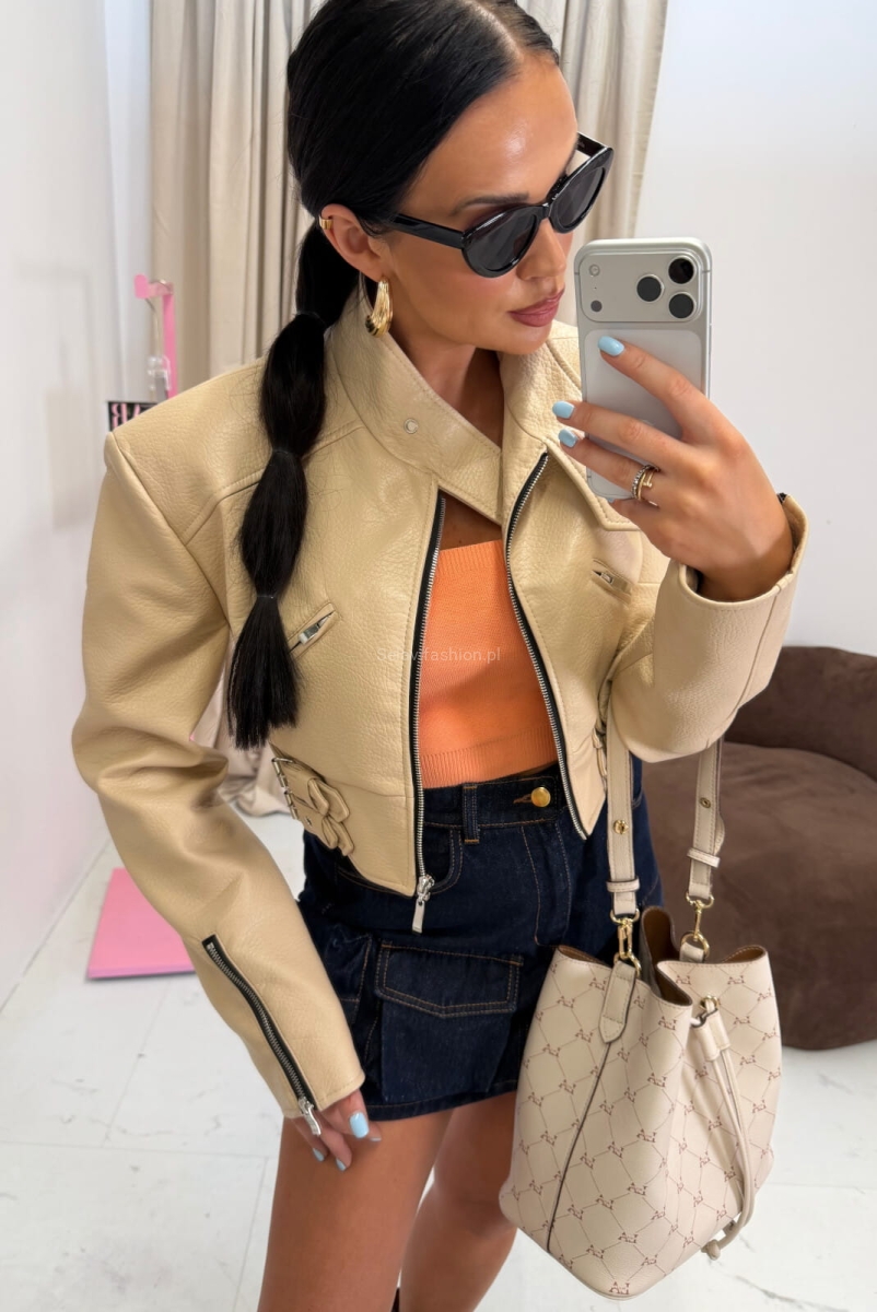 Kurtka ramoneska eko skóra La Milla beżowa