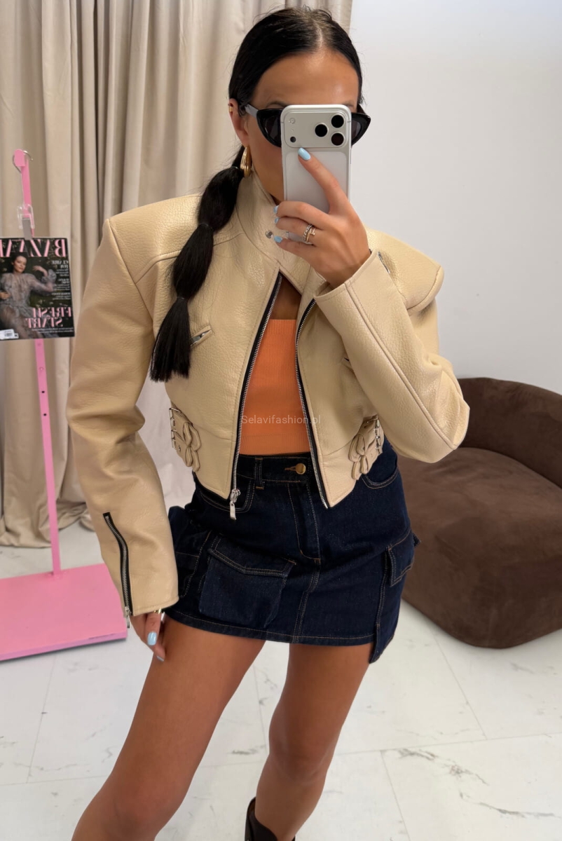 Kurtka ramoneska eko skóra La Milla beżowa