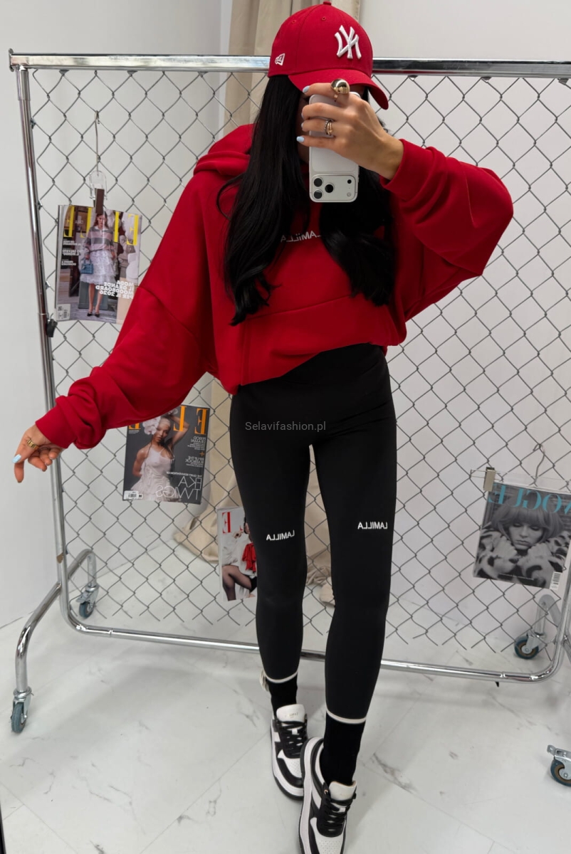 Bluza z kapturem z haftowanym logo La Milla czerwona