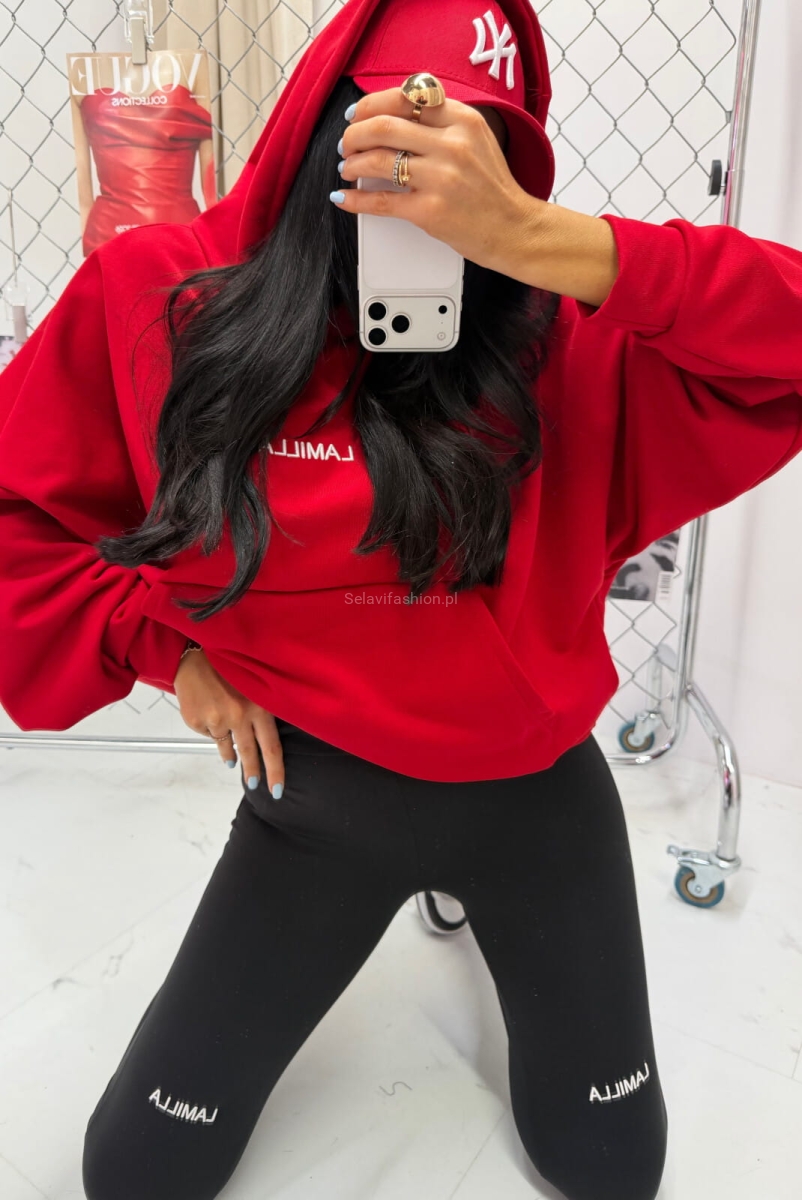 Bluza z kapturem z haftowanym logo La Milla czerwona