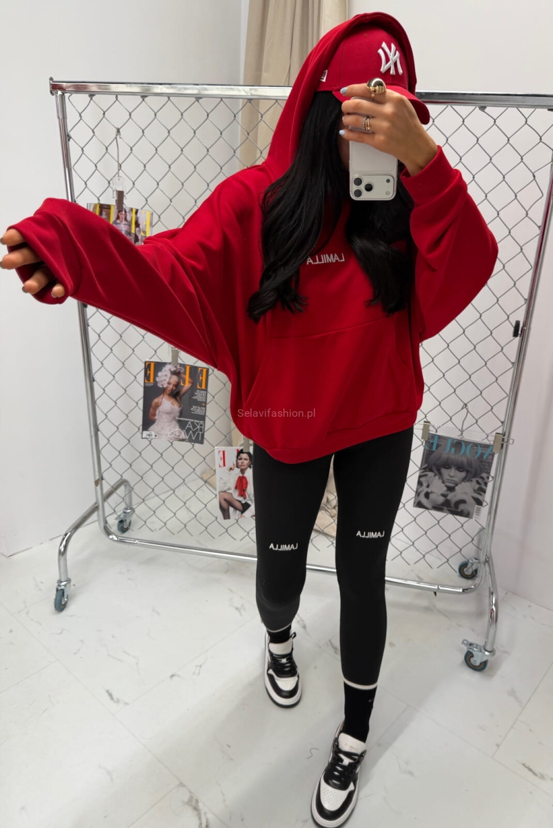 Bluza z kapturem z haftowanym logo La Milla czerwona