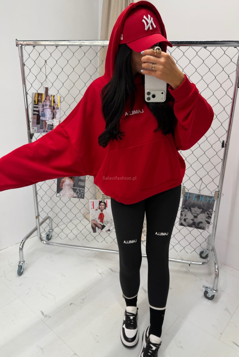 Bluza z kapturem z haftowanym logo La Milla czerwona