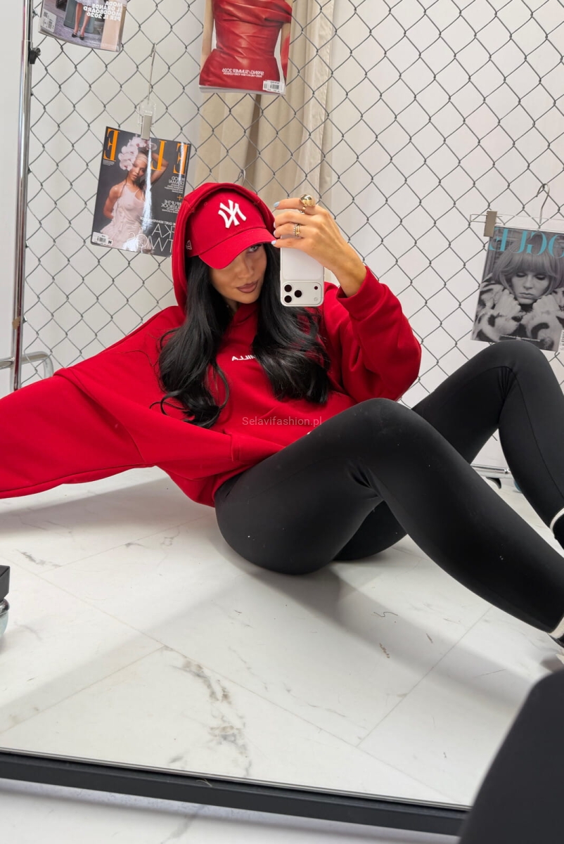 Bluza z kapturem z haftowanym logo La Milla czerwona