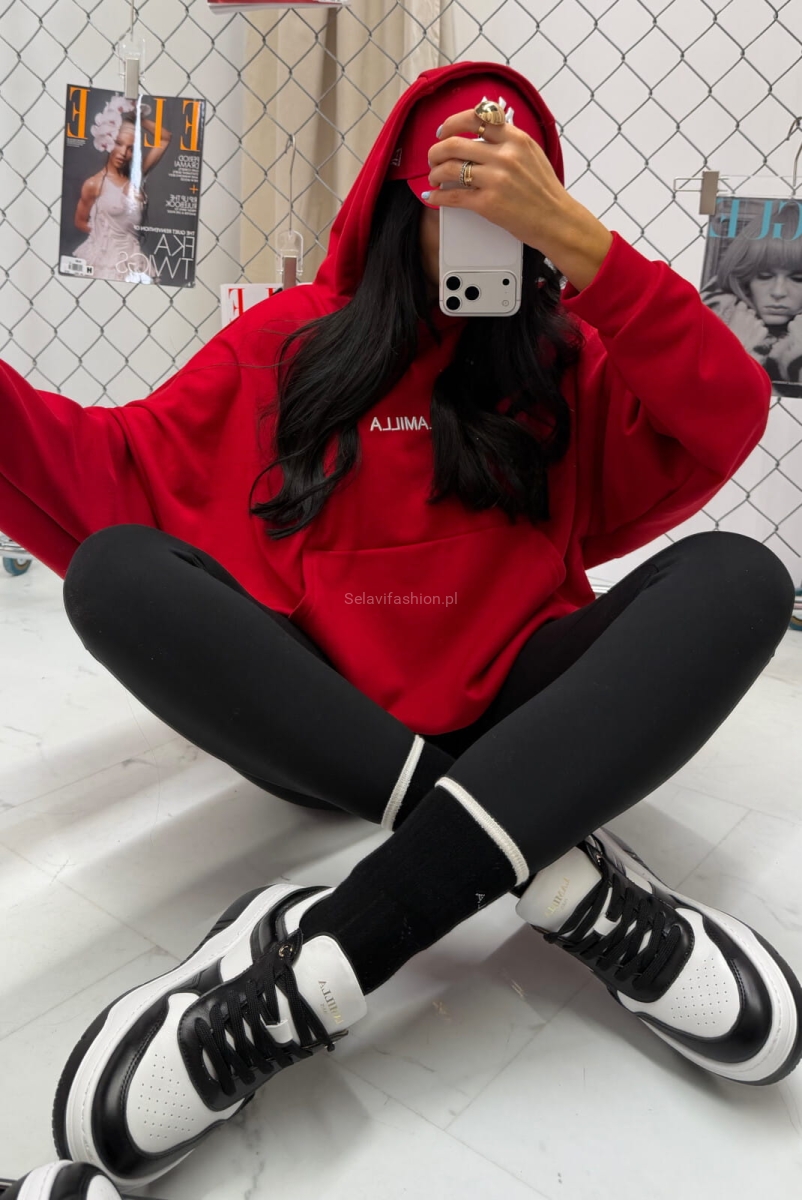 Bluza z kapturem z haftowanym logo La Milla czerwona