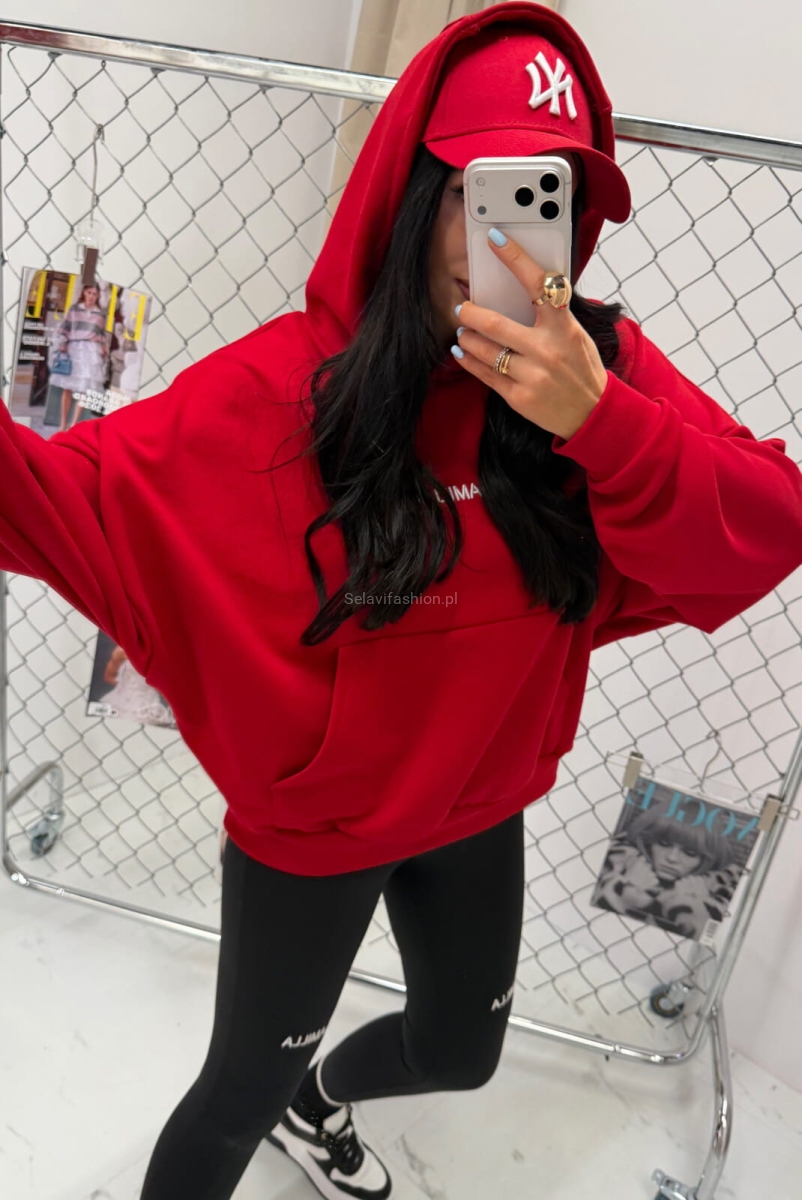Bluza z kapturem z haftowanym logo La Milla czerwona