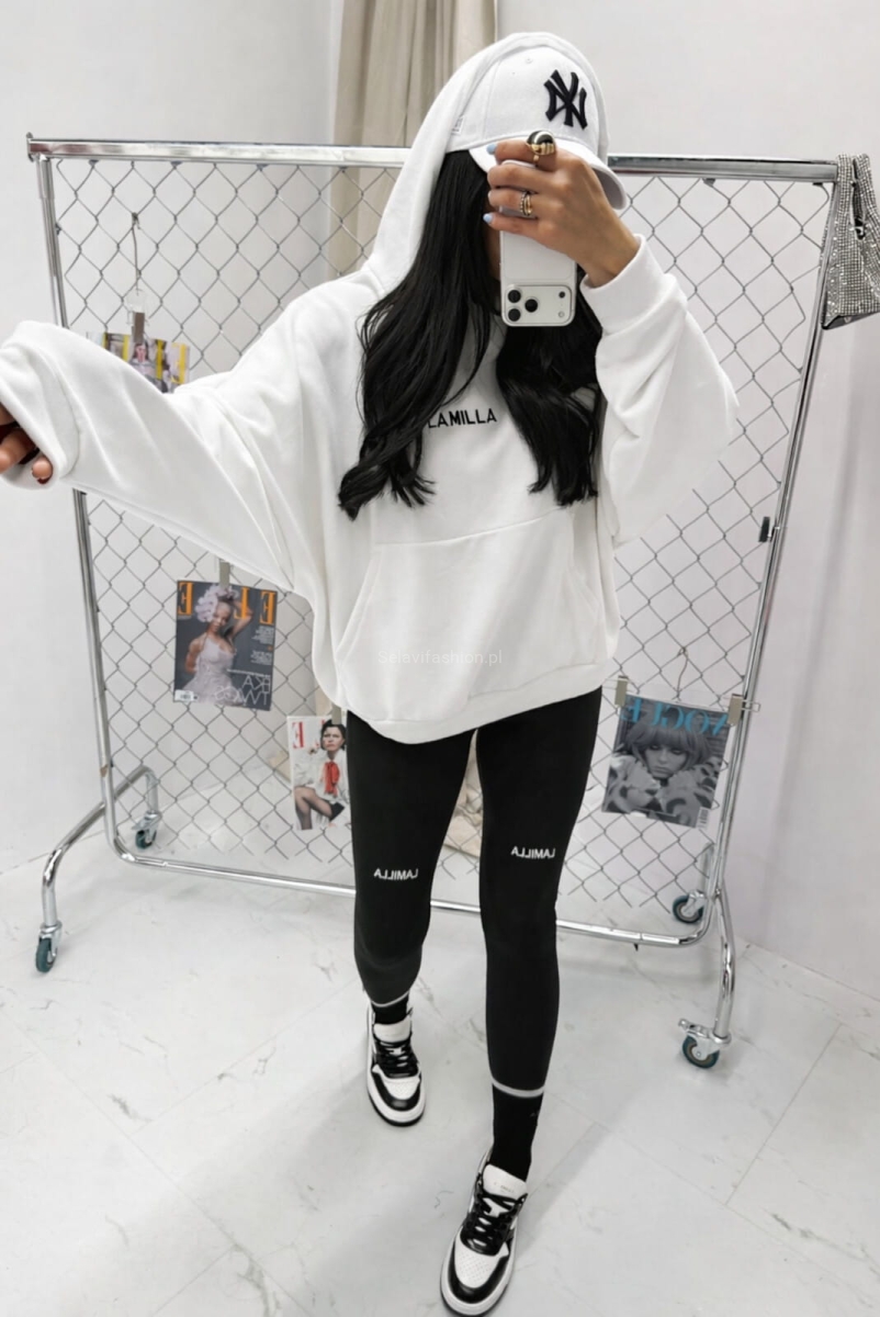 Bluza z kapturem z haftowanym logo La Milla biała 