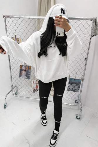 Bluza z kapturem z haftowanym logo La Milla biała