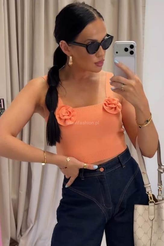 Top bluzka z kwiatuszkami La Milla pomarańczowa