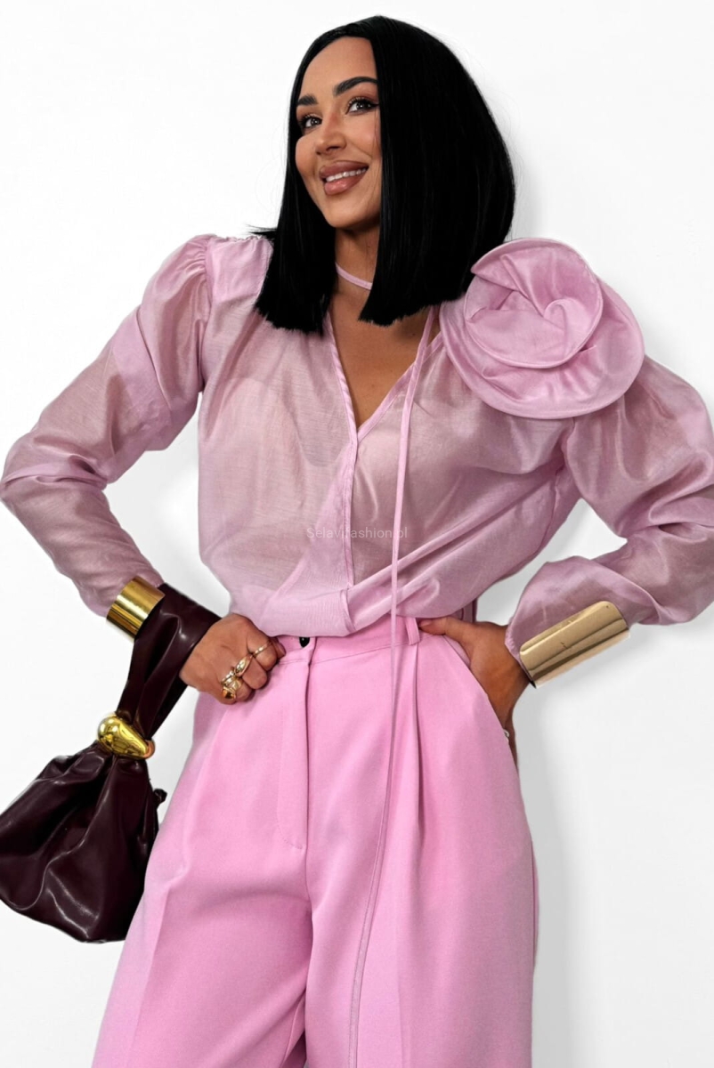 Bluzka koszulowa z różą La Milla różowa