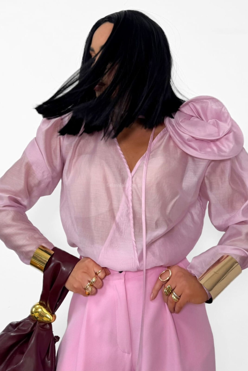 Bluzka koszulowa z różą La Milla różowa