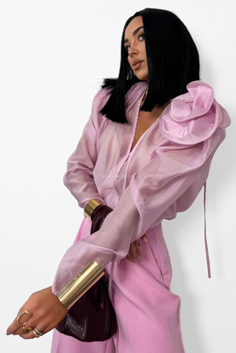 Bluzka koszulowa z różą La Milla różowa