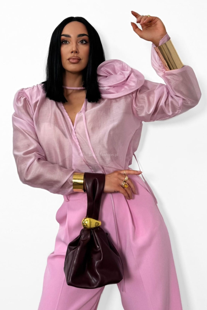 Bluzka koszulowa z różą La Milla różowa