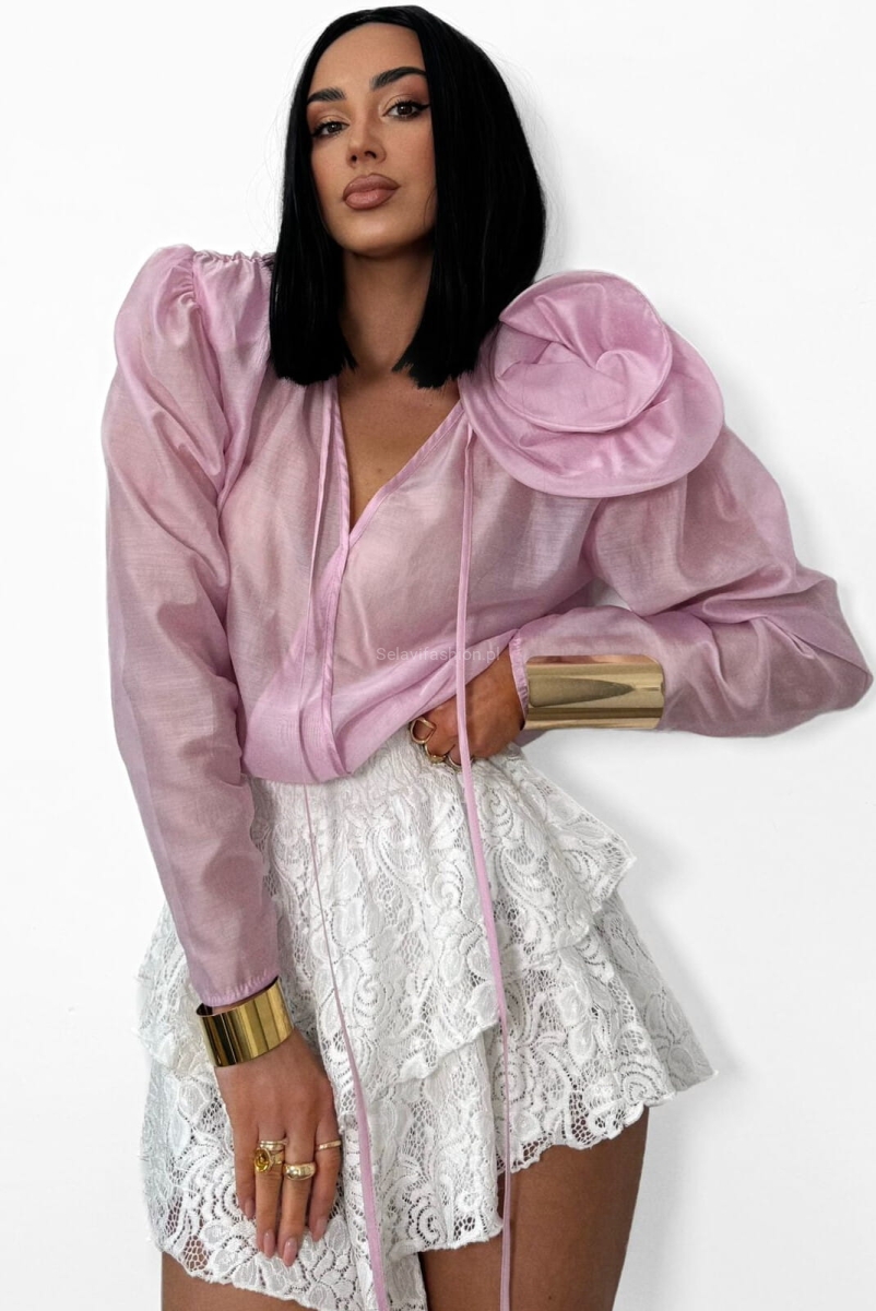 Bluzka koszulowa z różą La Milla różowa