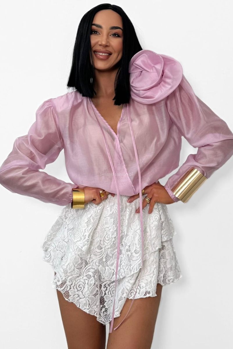 Bluzka koszulowa z różą La Milla różowa