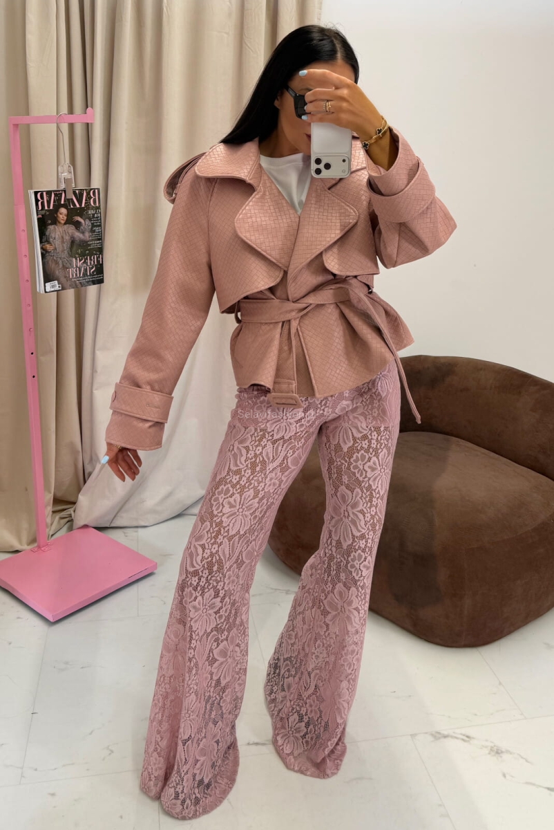 Koronkowe spodnie LaMilla różowe w Selavifashion.pl