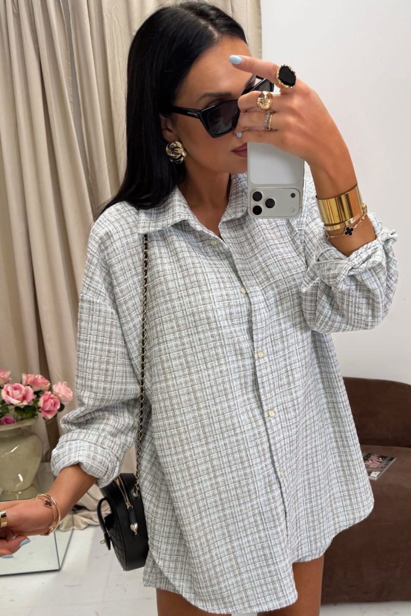 Komplet tweedowy koszula i spodenki La Milla biało niebieski