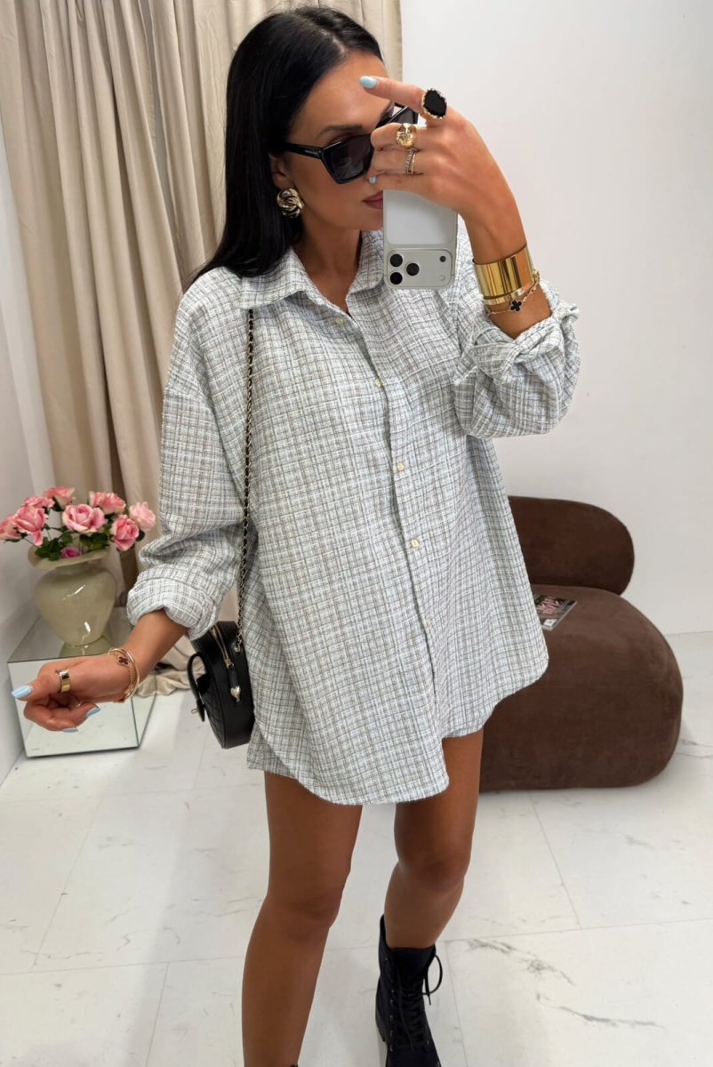 Komplet tweedowy koszula i spodenki La Milla biało niebieski