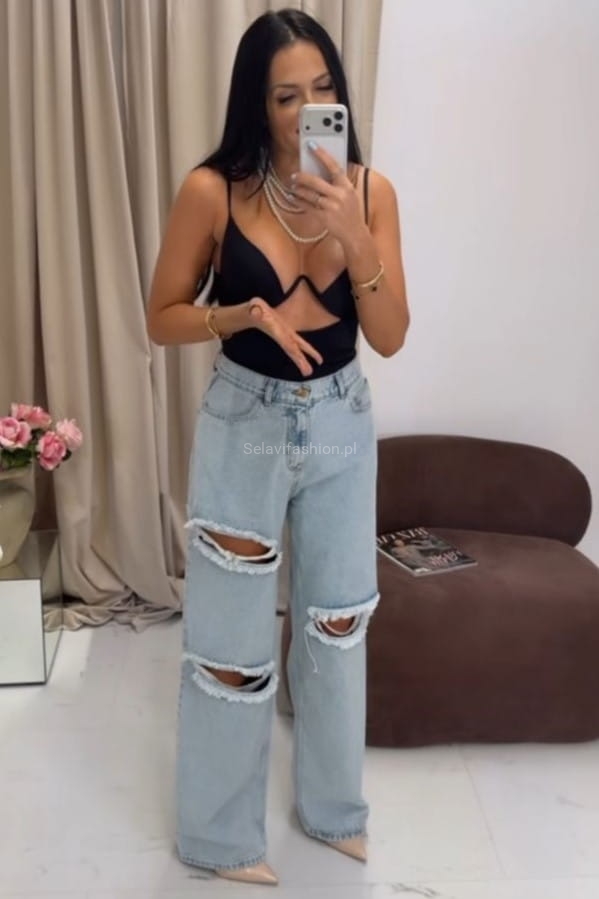 Szerokie jeansowe spodnie z dziurami La Milla niebieskie