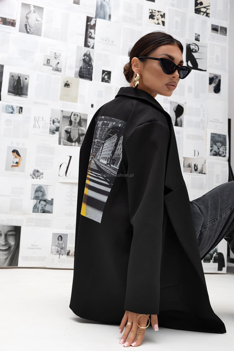 Marynarka z ozdobnym tyłem Urban Frame Miss City Official czarna