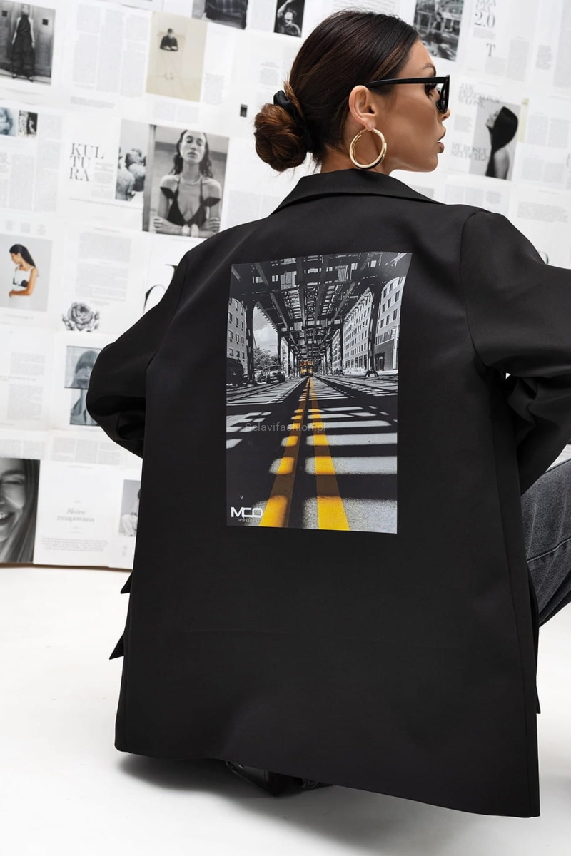 Marynarka z ozdobnym tyłem Urban Frame Miss City Official czarna