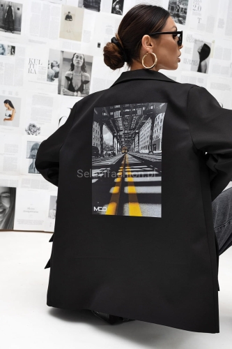 Marynarka z ozdobnym tyłem Urban Frame Miss City Official czarna