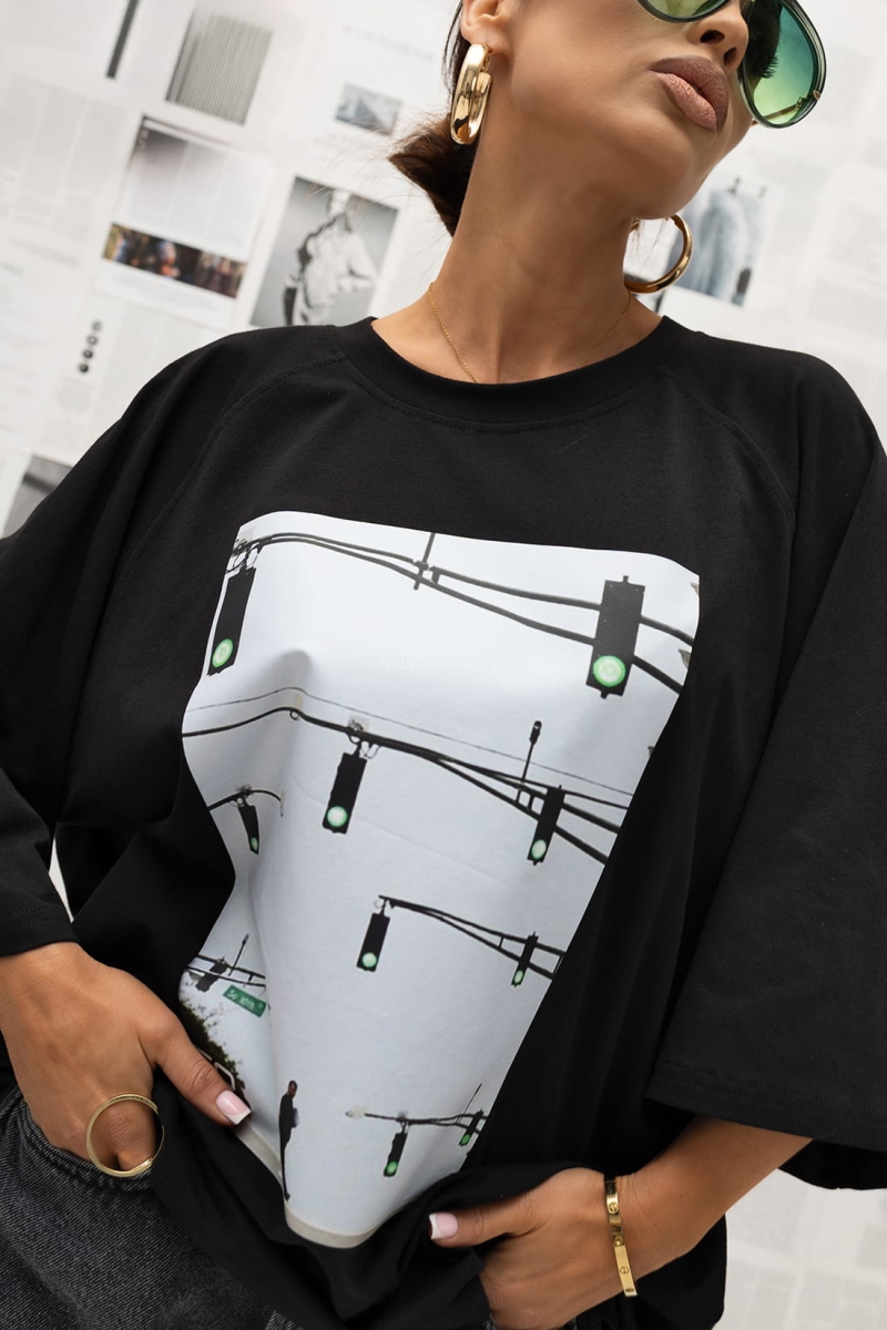 T-Shirt bluzka Crosswalk Signal Miss City Official czarna