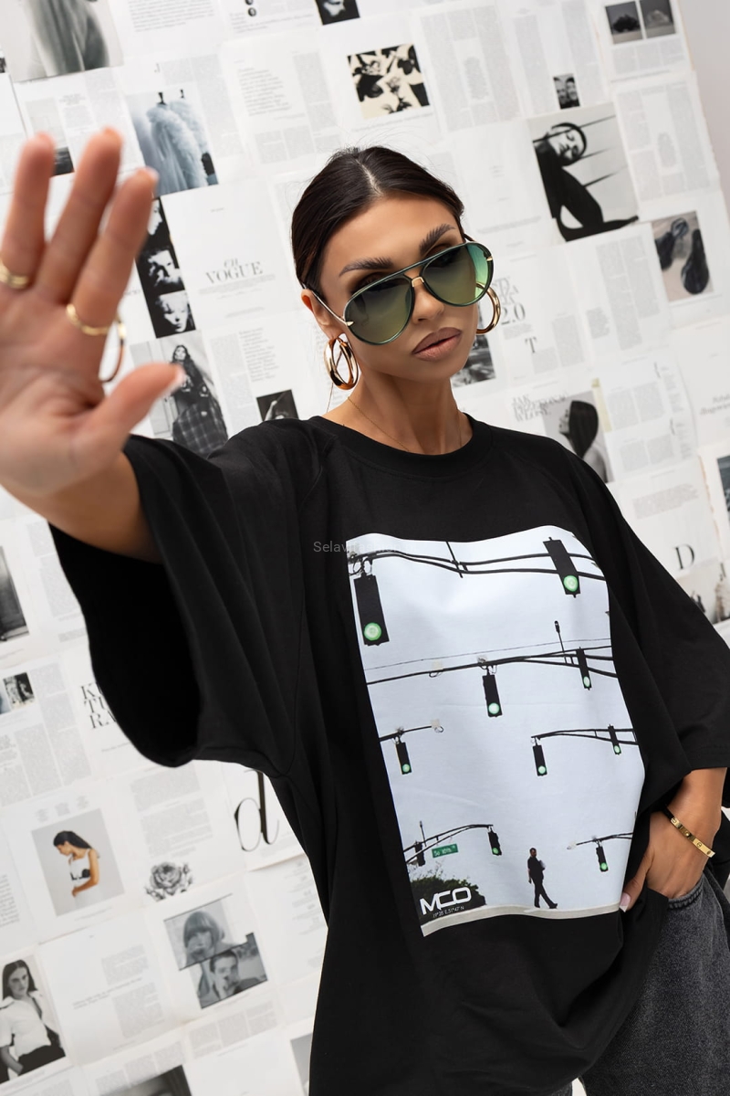 T-Shirt bluzka Crosswalk Signal Miss City Official czarna