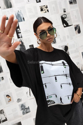 T-Shirt bluzka Crosswalk Signal Miss City Official czarna