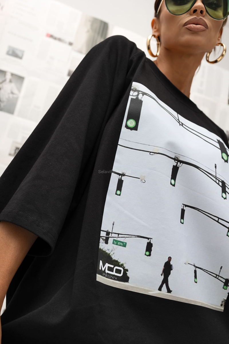 T-Shirt bluzka Crosswalk Signal Miss City Official czarna