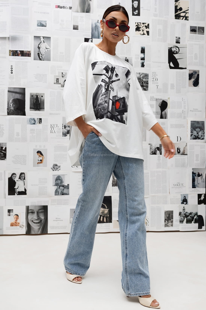 T-Shirt bluzka Wait For Walk Signal Miss City Official biała