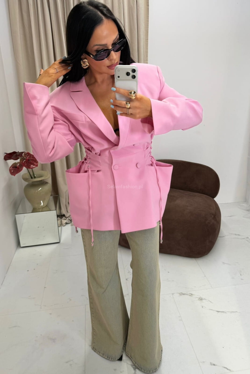 Marynarka z gładkiego materiału Rozalia La Milla różowa