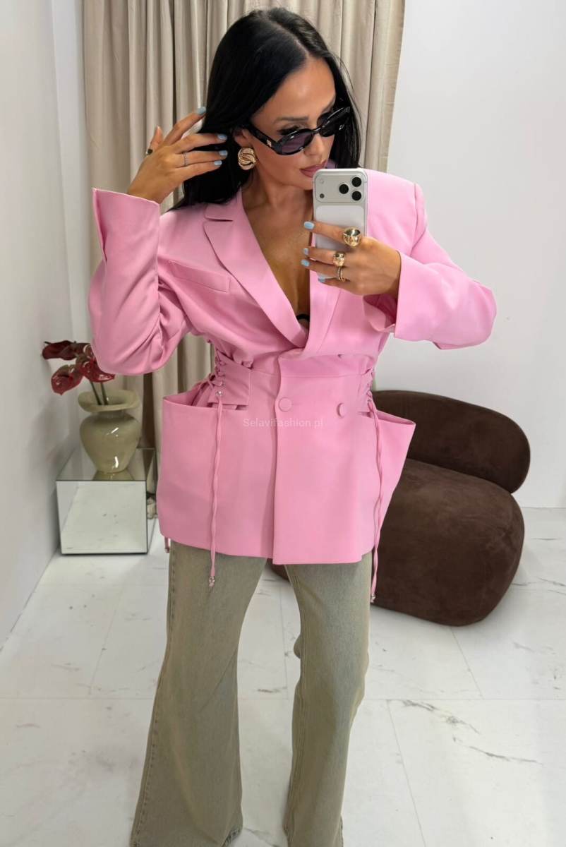 Marynarka z gładkiego materiału Rozalia La Milla różowa