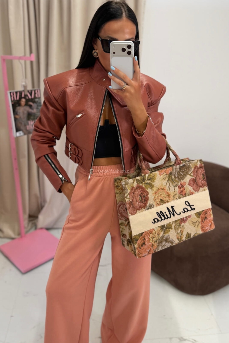 Torba żakardowa Rozalia La Milla różowa z czarnym napisem