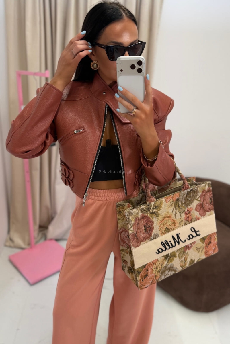 Torba żakardowa Rozalia La Milla różowa z czarnym napisem