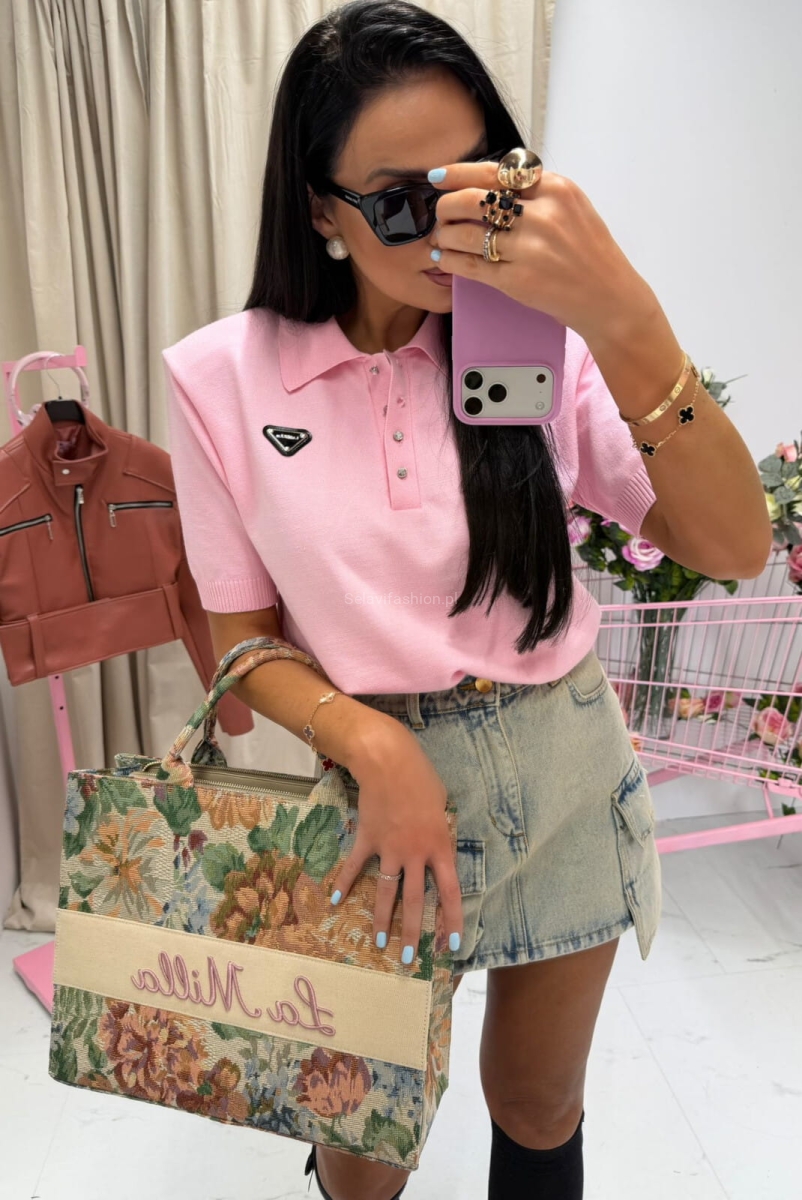 Torba żakardowa Rozalia La Milla różowa z różowym napisem