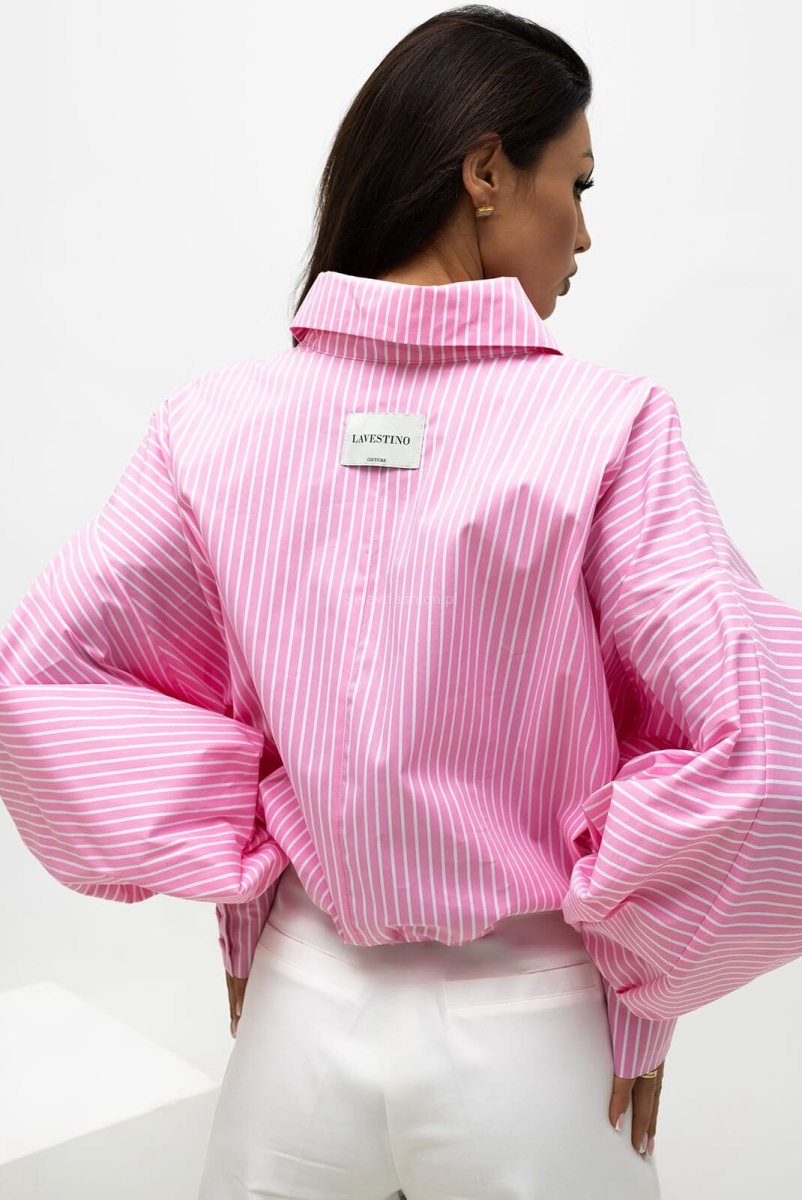 Koszula ze ściągaczem RICH w paski Lavestino różowa