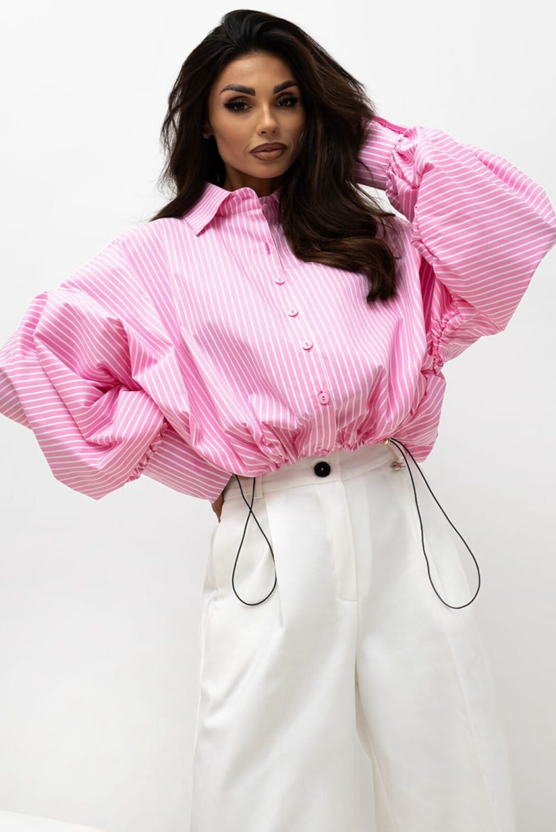 Koszula ze ściągaczem RICH w paski Lavestino różowa