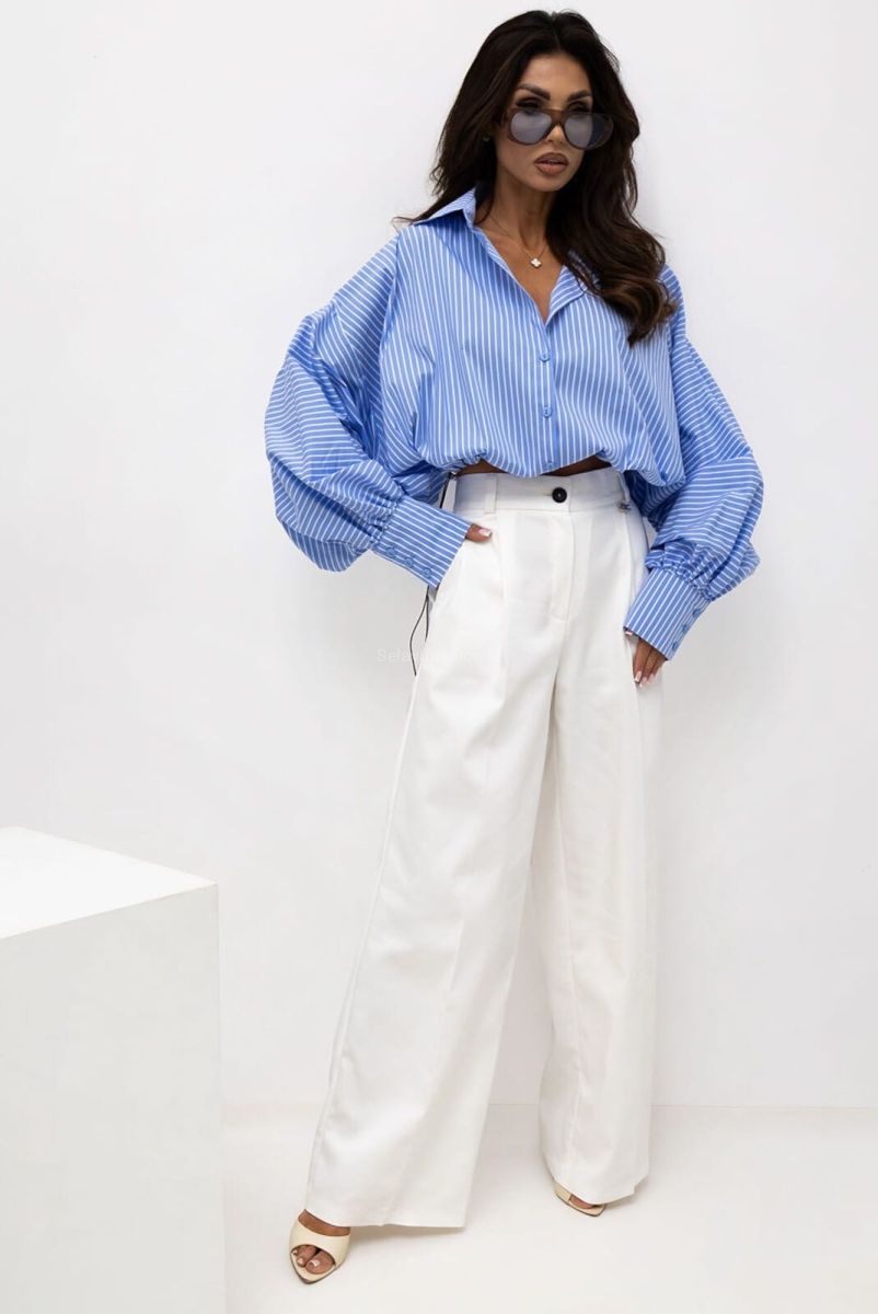 Koszula ze ściągaczem RICH w paski Lavestino niebieska