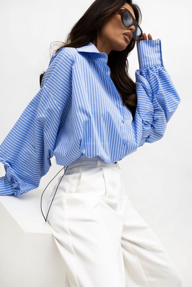 Koszula ze ściągaczem RICH w paski Lavestino niebieska