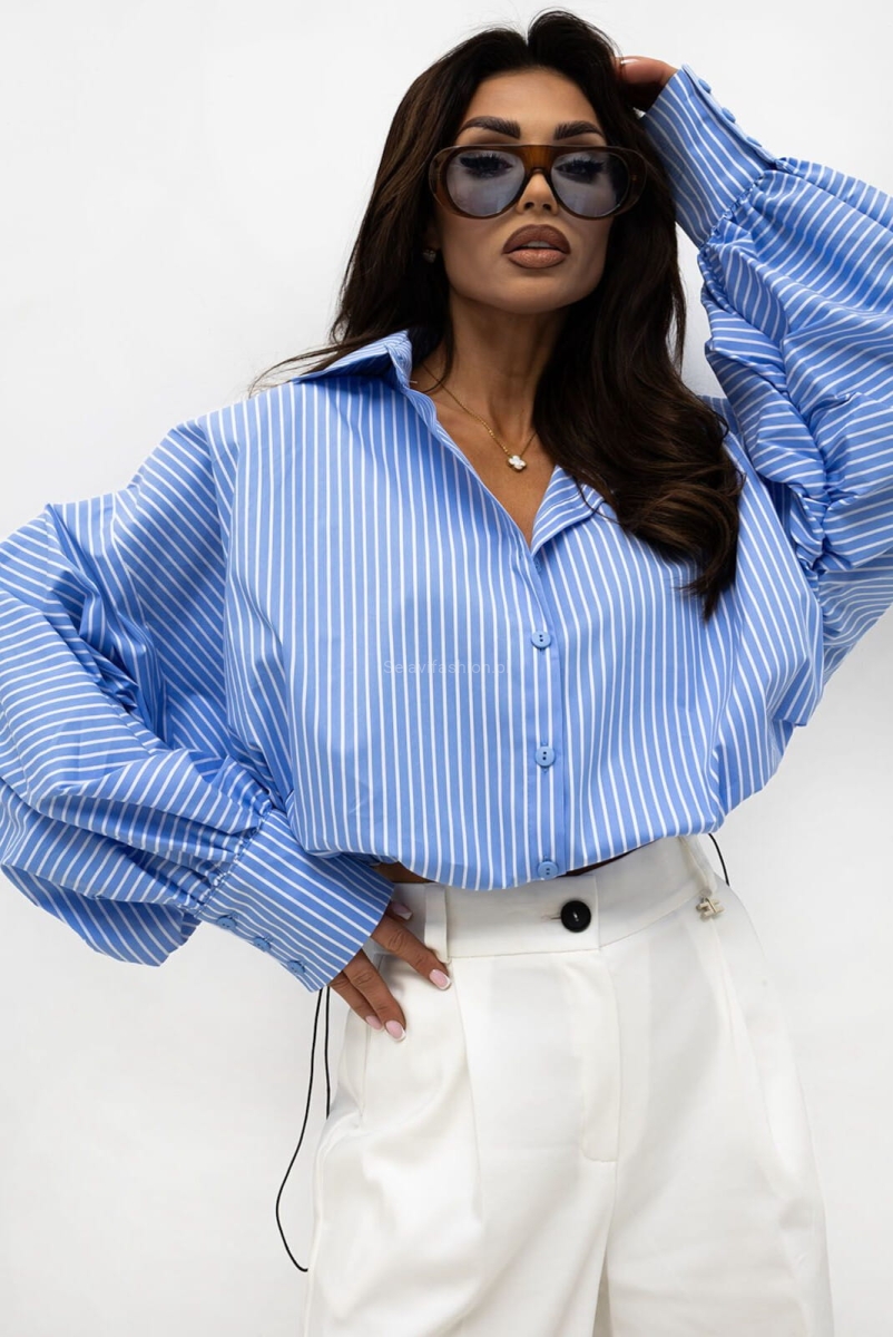 Koszula ze ściągaczem RICH w paski Lavestino niebieska