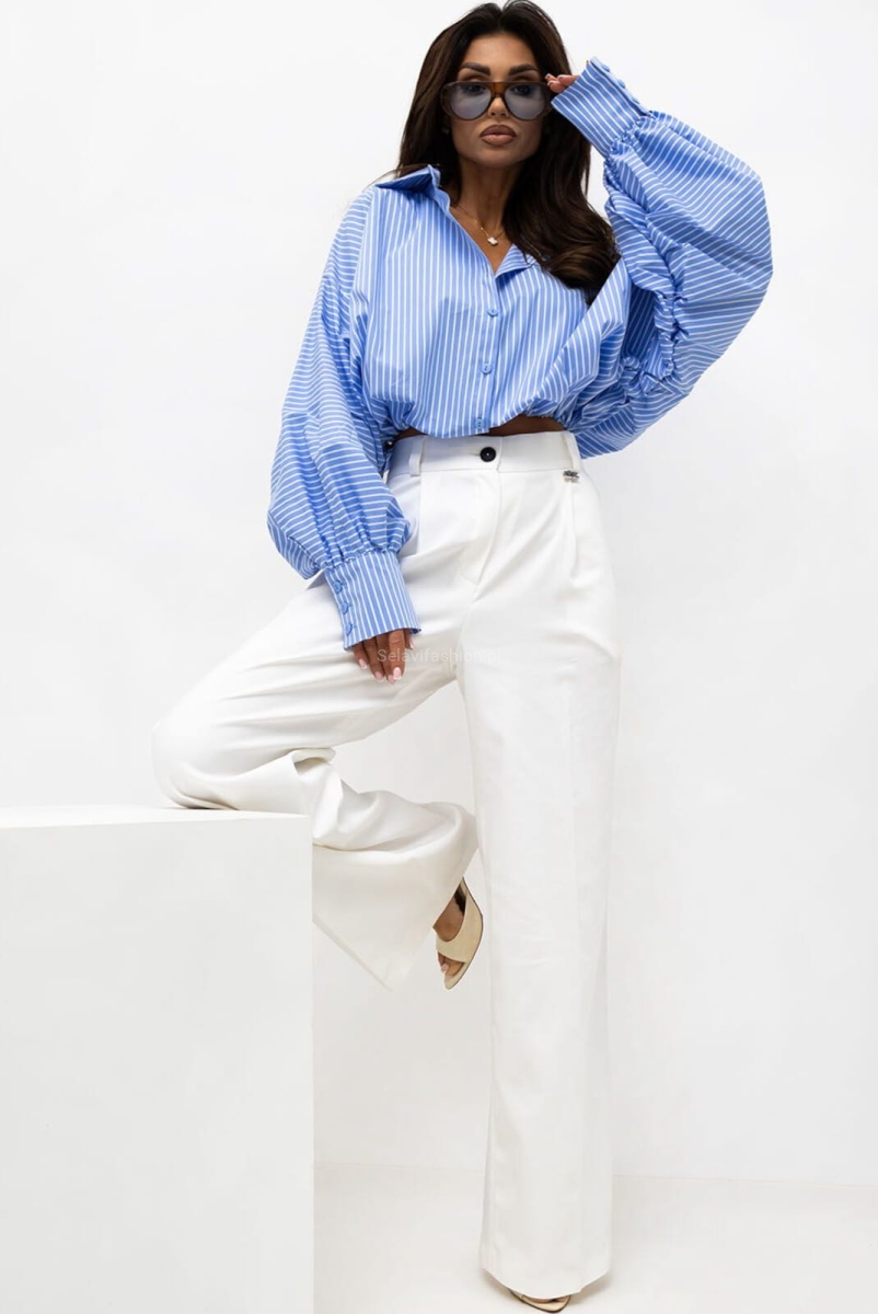 Koszula ze ściągaczem RICH w paski Lavestino niebieska