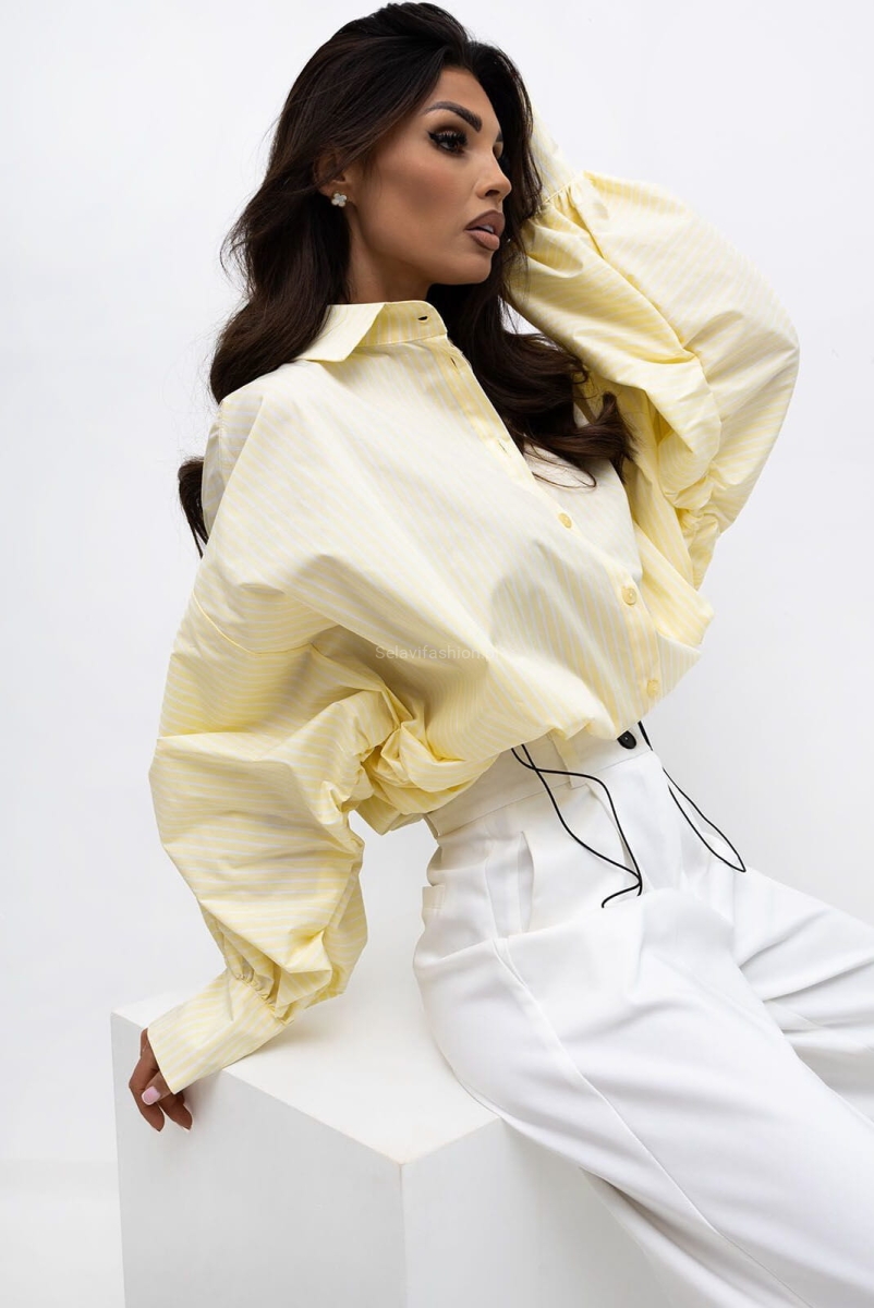 Koszula ze ściągaczem RICH w paski Lavestino żółta