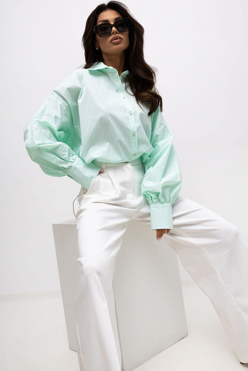 Koszula ze ściągaczem RICH w paski Lavestino zielona