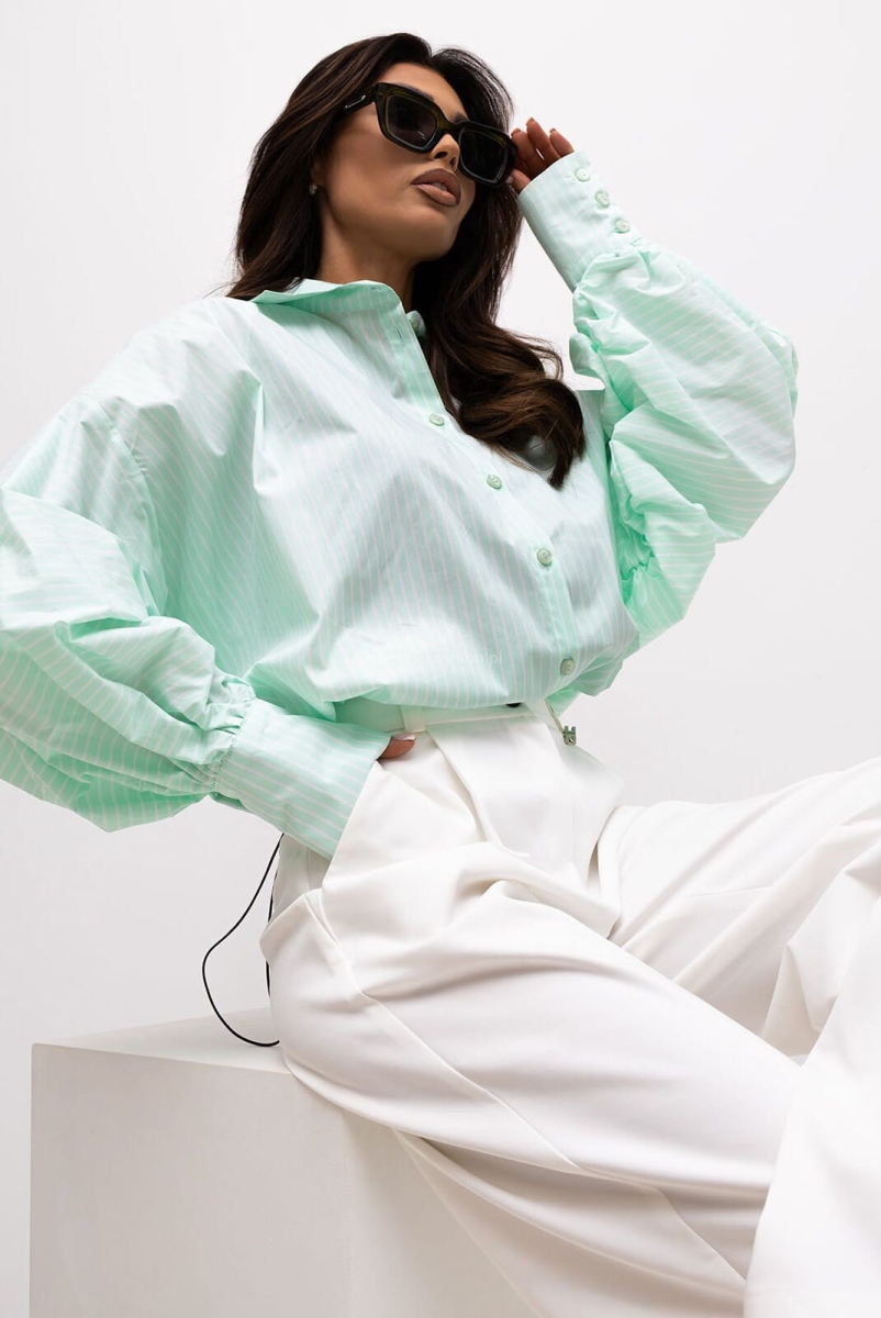 Koszula ze ściągaczem RICH w paski Lavestino zielona