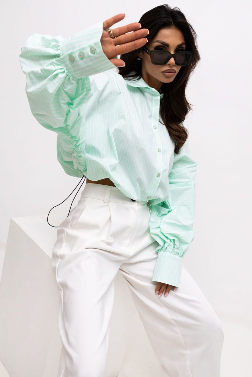 Koszula ze ściągaczem RICH w paski Lavestino zielona