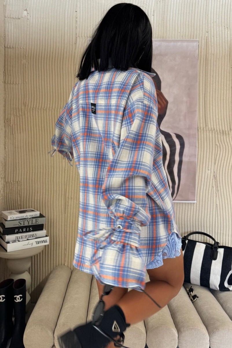 Koszula bawełniana w kratę z szerokimi mankietami La Milla niebieska